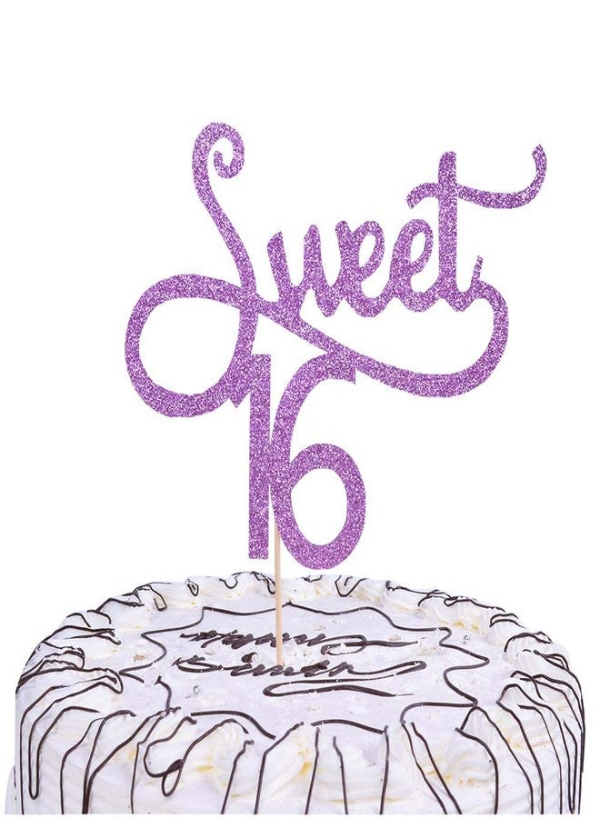YUINYO SWEET 16 Glitter Happy Birthday Cake topper - Forever 16 Party Favors - 18th Birthday Party Decoration-16th Anniversary Party Decoration quality acrylic Gold (purple) - Image 1